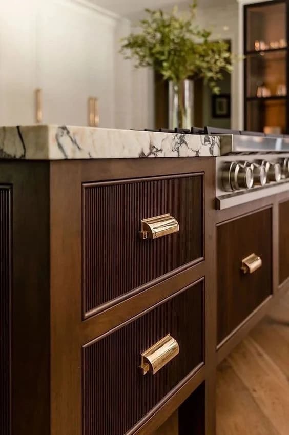 Luxury kitchen with marble countertop and brass hardware in Forest Hill, Toronto